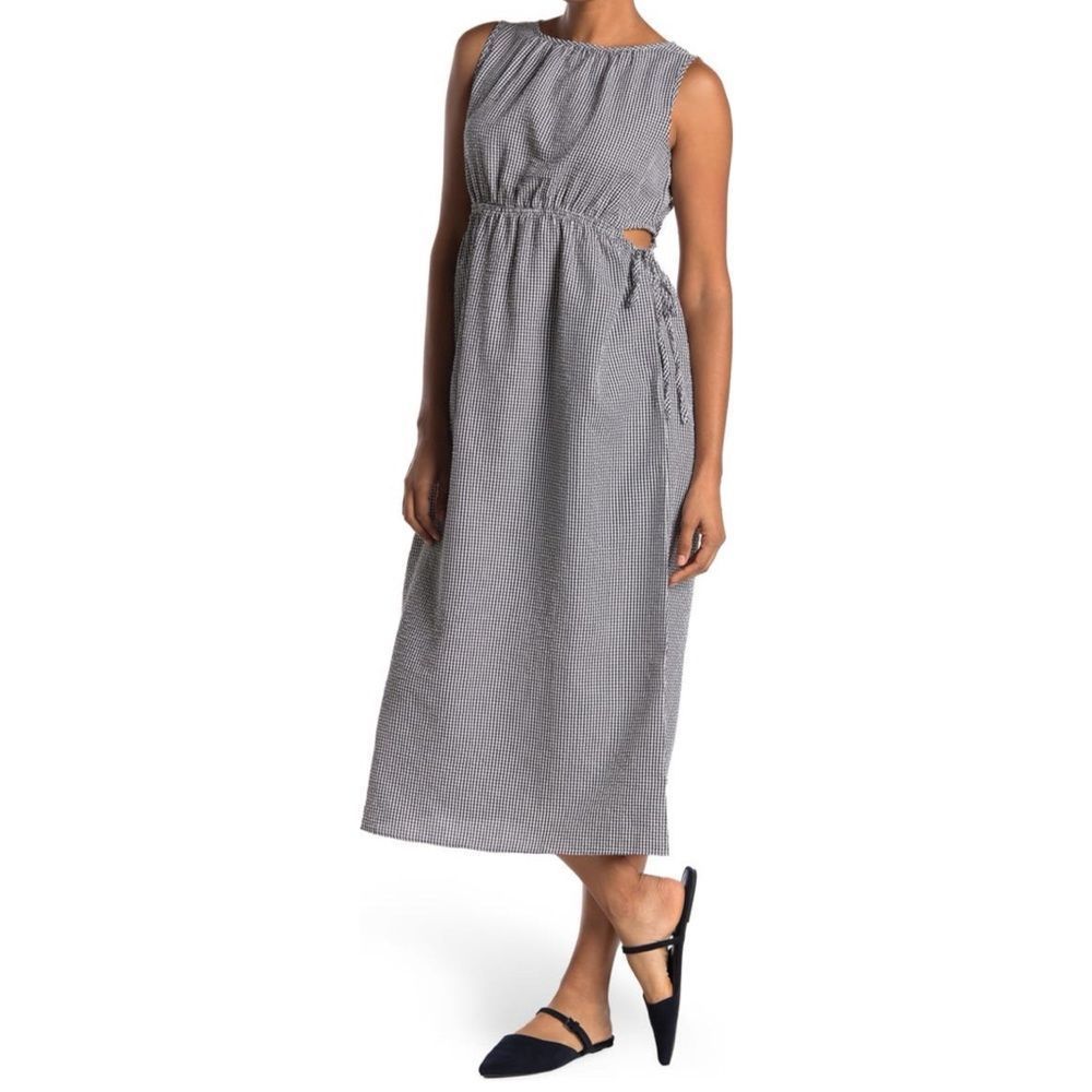 LOVE…ADY Side Cutout Gingham Midi Dress.Color:Black White. New with Tag!